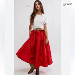 Free People Vibrant Red Full A-Line Midi Skirt